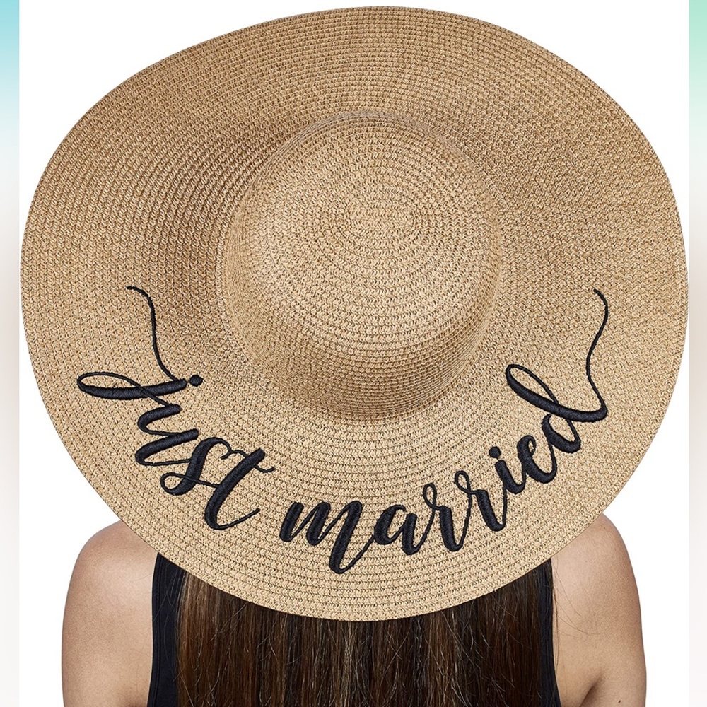 Just Married Embroidered Floppy Sun Hat - New without Tags!